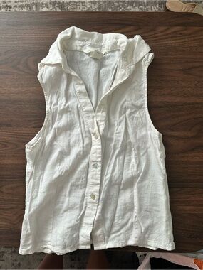 H&M Sleeveless Button-Down Linen-Blend Shirt - White Size XS